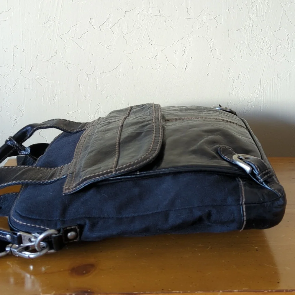 Fossil Black Lizette Canvas & Leather Crossbody Messenger Bag